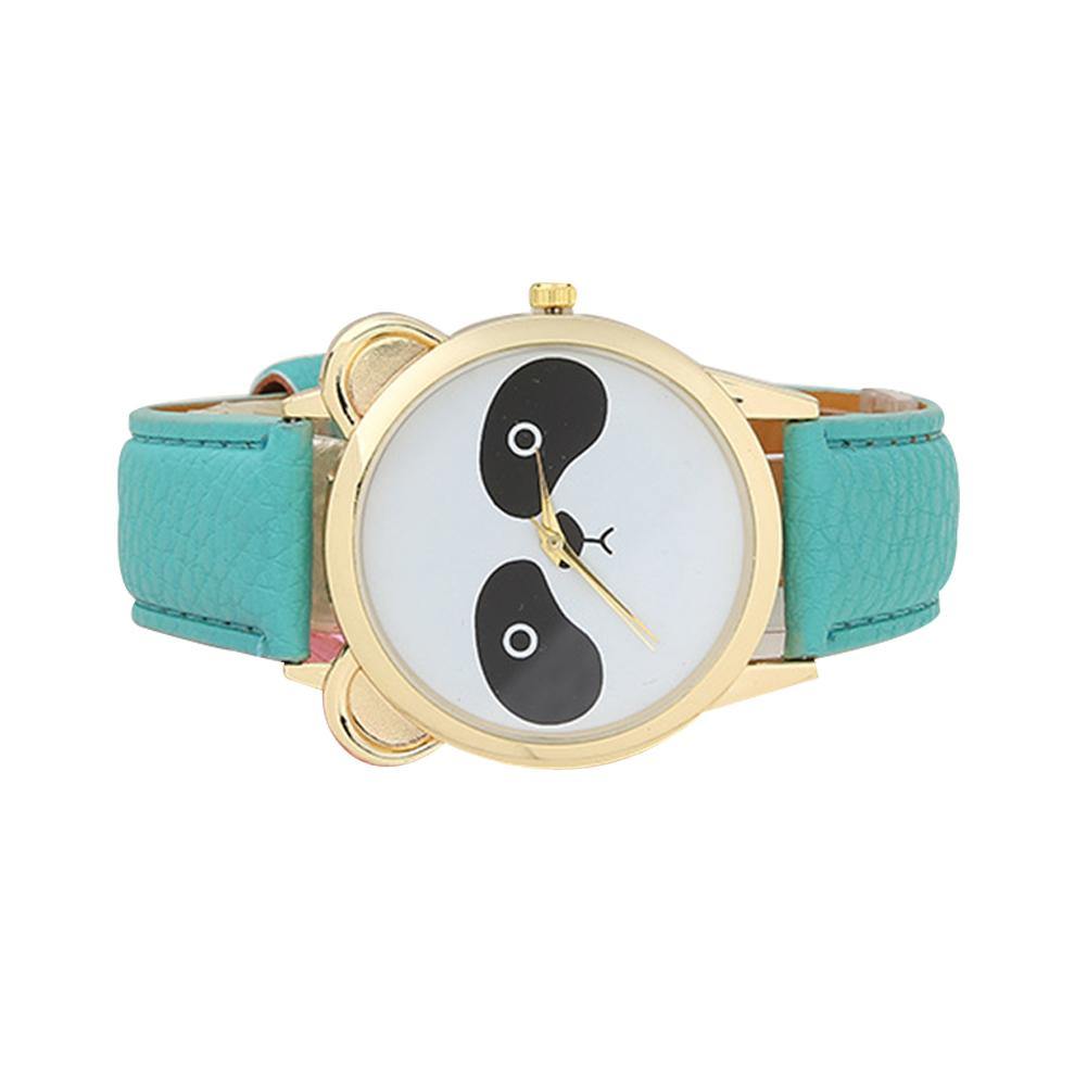 Girls Students Fashion Cartoon Panda Dial Faux Leather Analog Quartz Wrist Watch - MRSLM