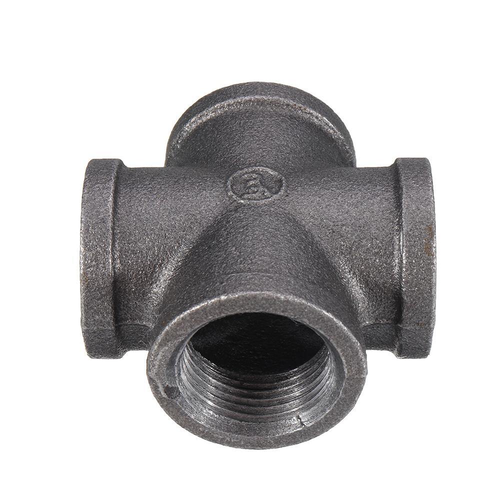 1/2" 3/4" 1" Cross 4 Way Pipe Fitting Malleable Iron Black Female Tube Connector - MRSLM