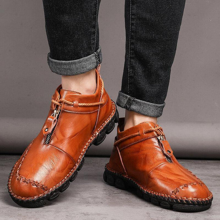 Menico Men Hand Stitching Leather Wear Resistant Large Size Soft Sole Casual Ankle Boots - MRSLM