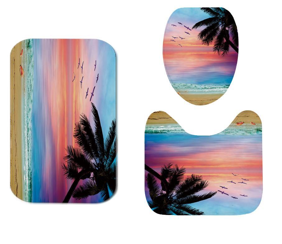 Beach Sunset Style Waterproof Bathroom Shower Curtain Toilet Cover Mat Non-Slip Rug Set for Bathroom Home Hotel - MRSLM