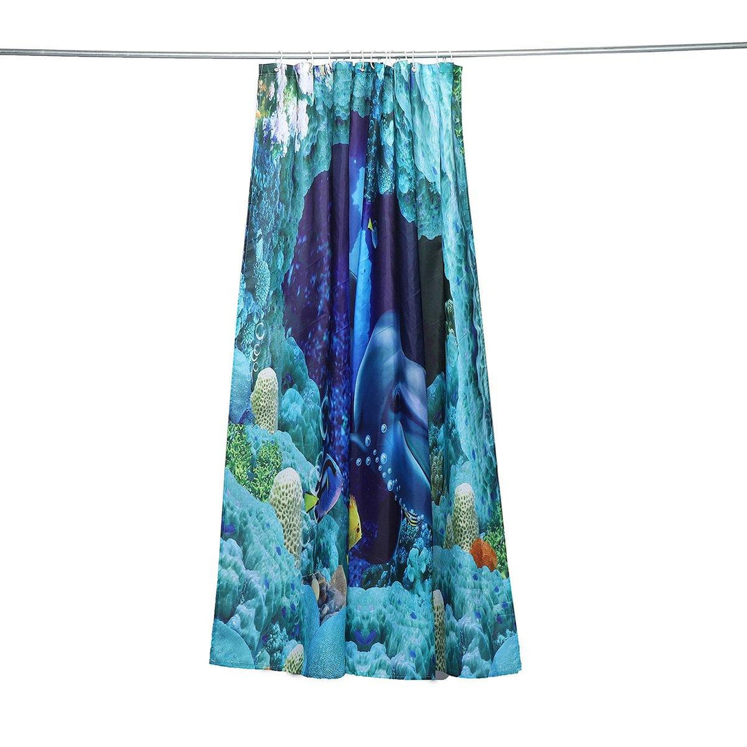 180x180cm Blue Dolphin Deep Sea Waterproof Bathroom Shower Curtain with 12 Hooks - MRSLM