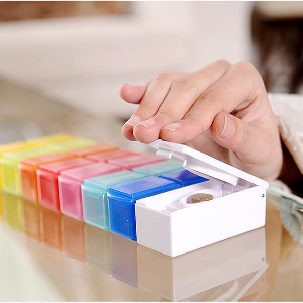 KC-JS0802 Portable 7 Days Pill Box Travel Medicine Organizer With Pill Splitter Cutter - MRSLM