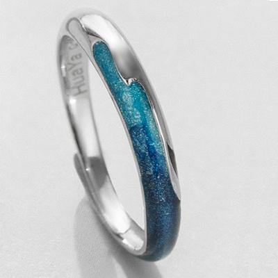 Silver Circular Soft Blue Romantic Couple Ring - MRSLM