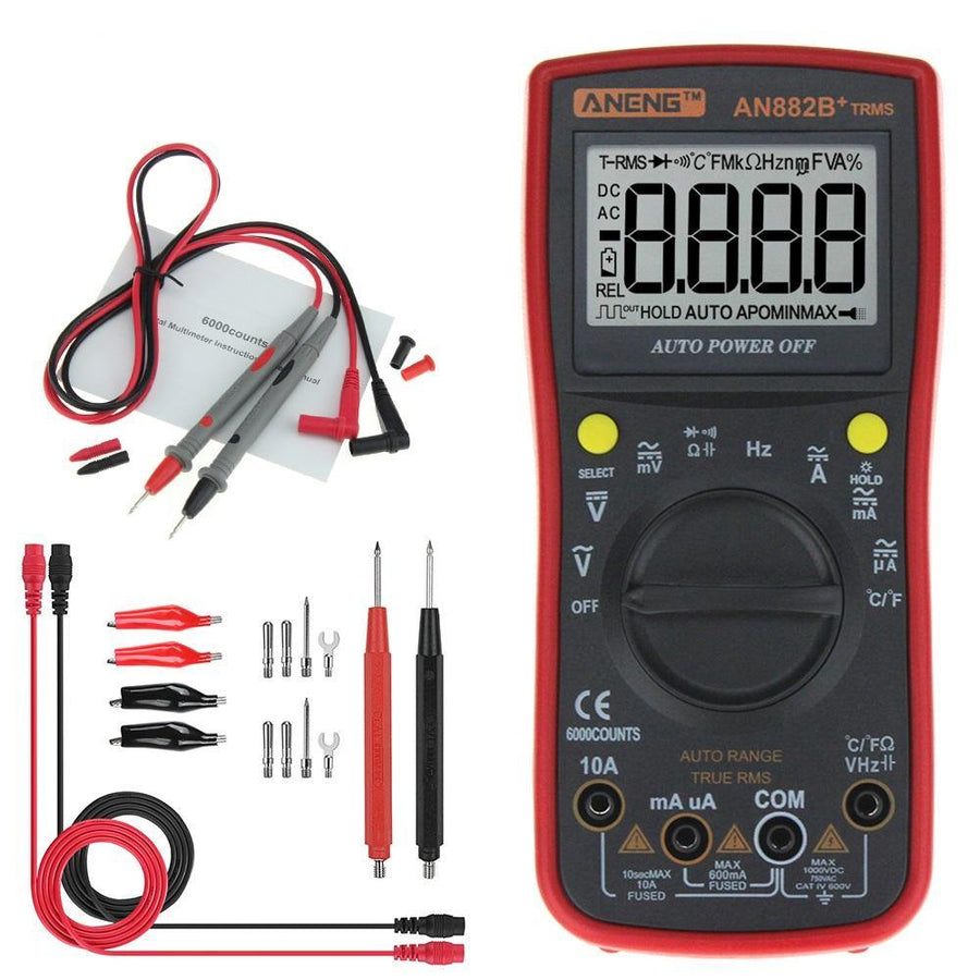 ANENG AN882B+ True RMS Digital Multimeter 6000 Counts With Auto Range Backlight Data Hold AC/DC Voltage and Current Test Temperature Measurement - MRSLM