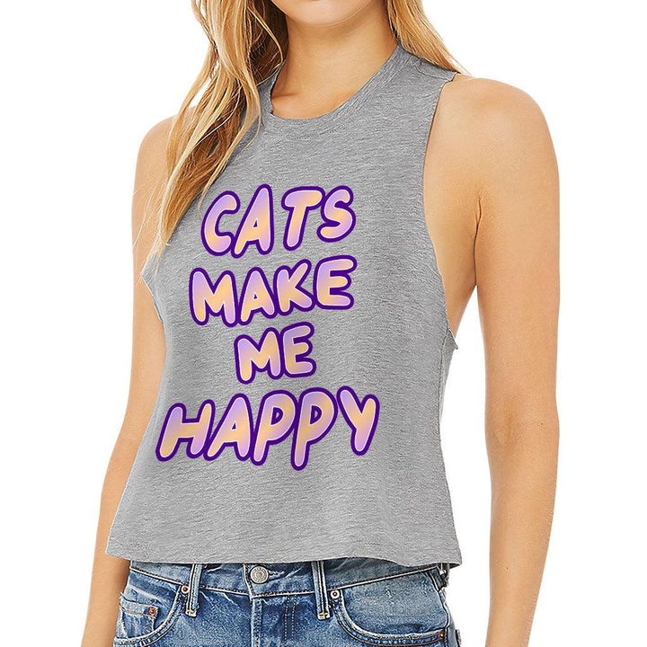 Cats Make Me Happy Racerback Cropped Tank - Cute Women's Tank - Best Design Tank Top - MRSLM