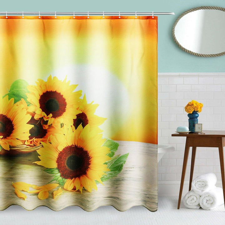 Sunflower Waterproof Polyester Shower Curtain Bathroom Carpet + Pedestal Rug + Toilet Seat Cover - MRSLM