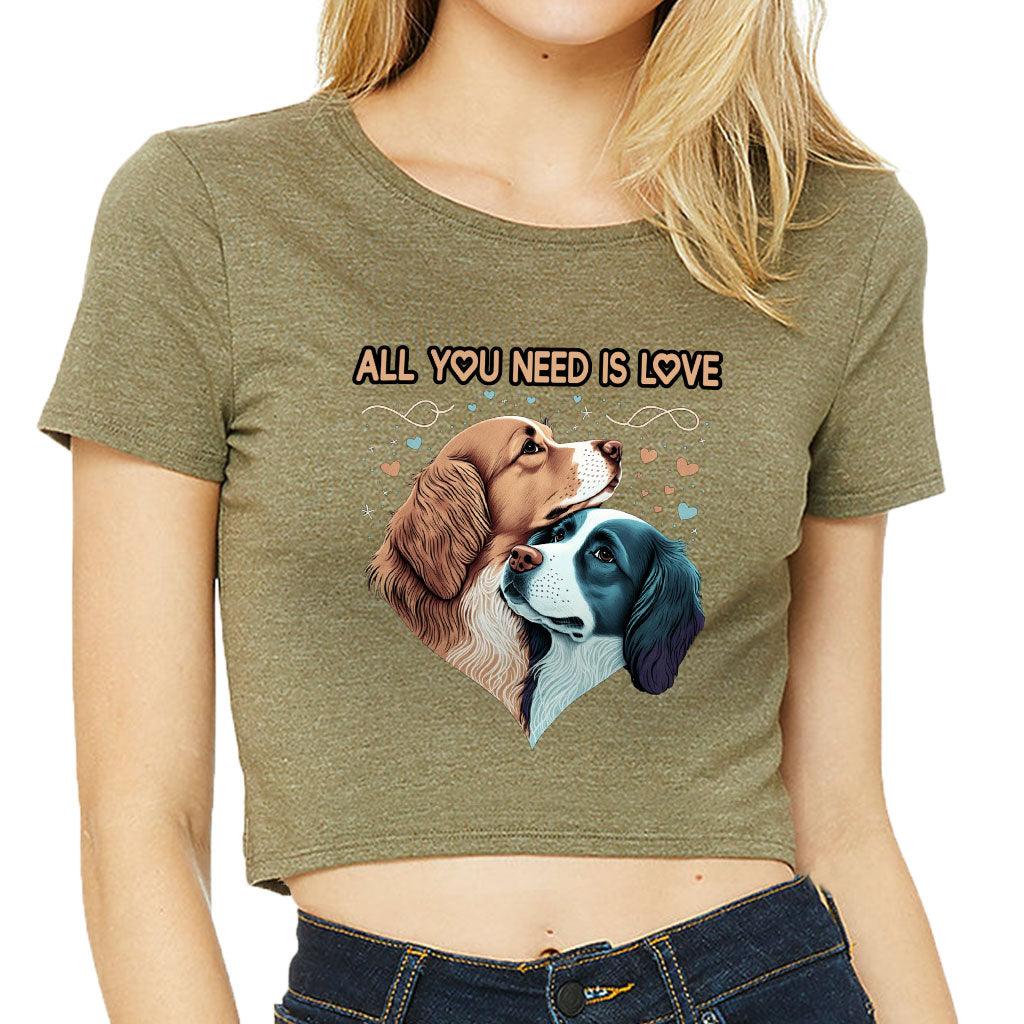 Dog Love Women's Cropped T-Shirt - Cute Couple Crop Top - Art Cropped Tee - MRSLM