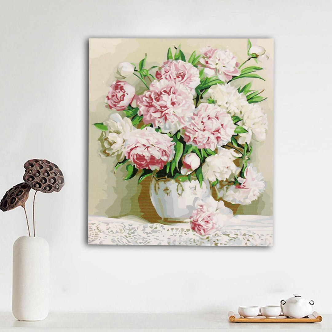 DIY Oil Painting By Number Kit Peony Flowers Painting Acrylic Pigment Painting By Numbers Set Hand Craft Art Supplies - MRSLM