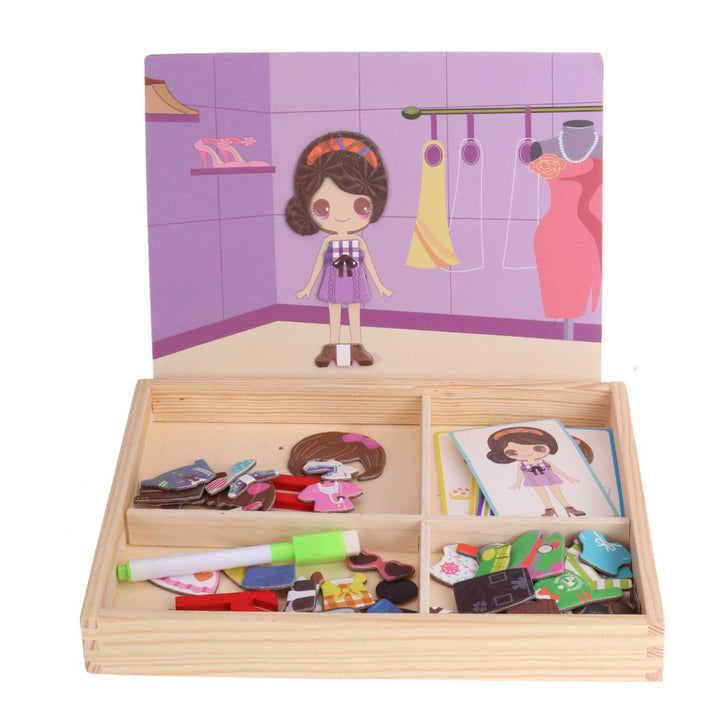 Wooden Children Magnetic Puzzle Game Box Transportation Princess Dressup Educational Toys Magnetic Puzzle Toys Gift for Kids Boys Girls - MRSLM