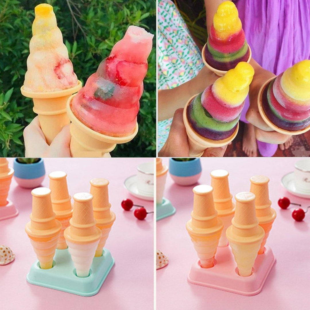 4-Cavity Frozen Ice Cream Pop Mold Popsicle Stick Juice Maker Lolly Mould Tray Kitchen DIY - MRSLM