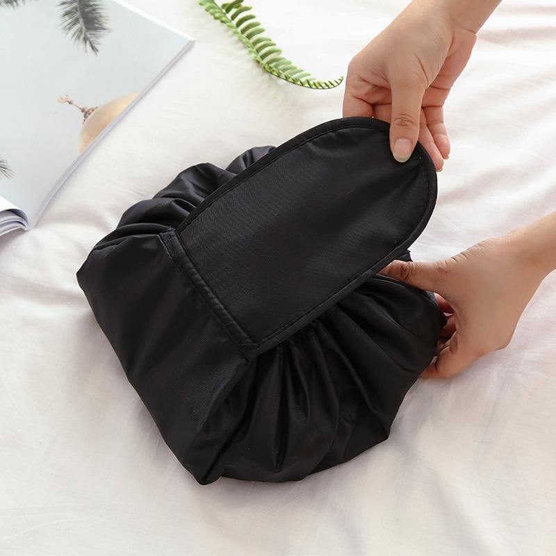 Polyester Solid Color Drawstring Cosmetic Bag Travel Portable Lazy Storage Bag - MRSLM