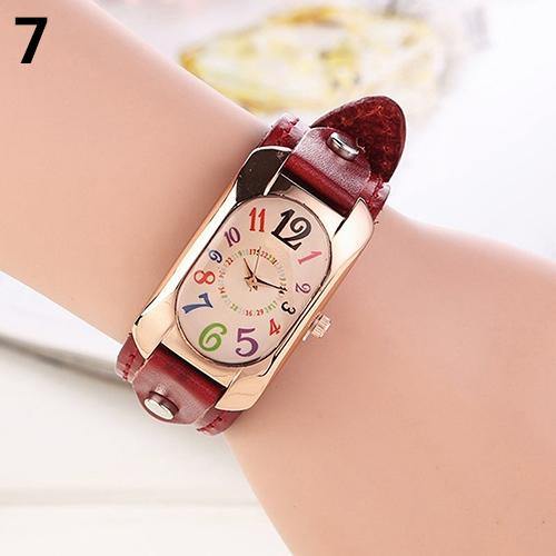 Women Fashion Casual Faux Leather Strap Oblong Case Quartz Wrist Watch - MRSLM