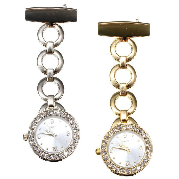 Luxury Rhinestone Round Dial Nurse Watch Brooch Pin Quartz Fob Pocket Watch - MRSLM