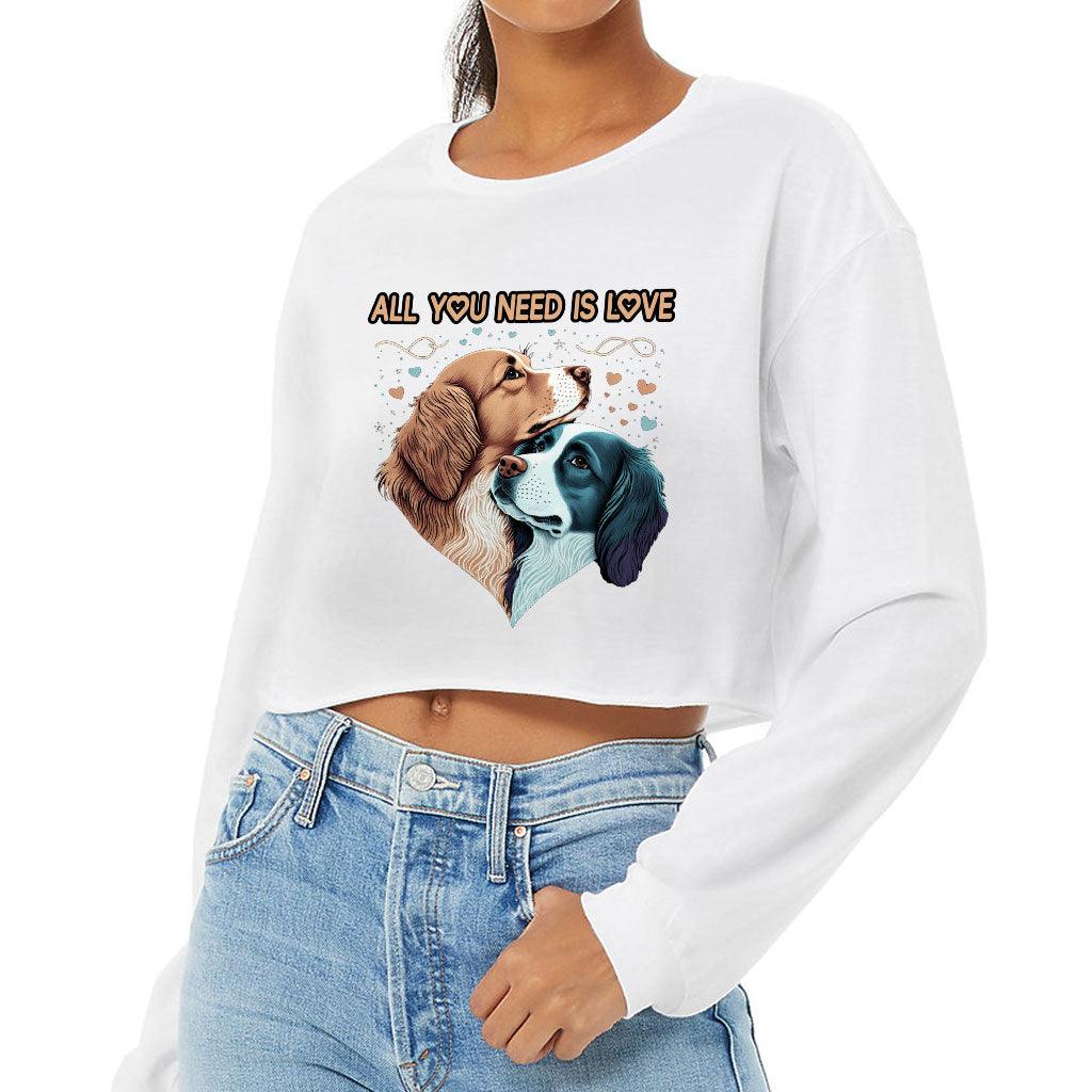 Dog Love Cropped Long Sleeve T-Shirt - Cute Couple Women's T-Shirt - Art Long Sleeve Tee - MRSLM