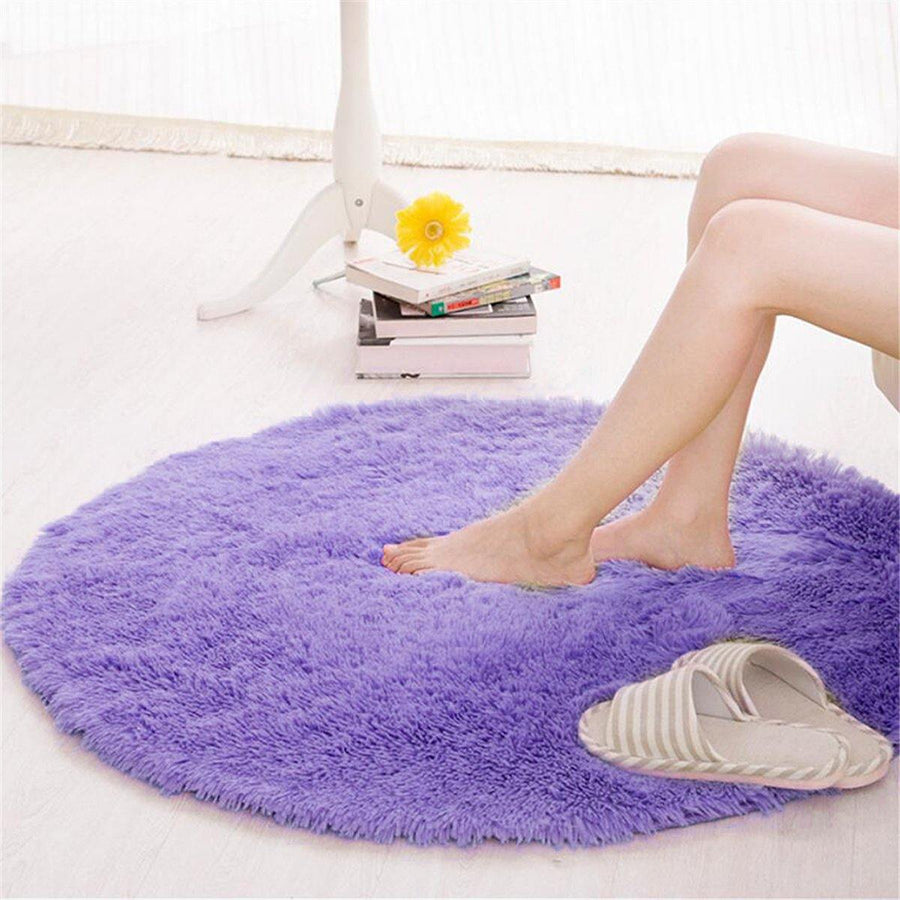 Round Anti Skid Fluffy Shaggy Area Rug Dining Room Home Table Carpet Floor Mat - MRSLM