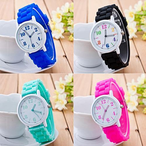 Kids Girls' Fashion Silicone Strap Arabic Number Sport Casual Quartz Wrist Watch - MRSLM