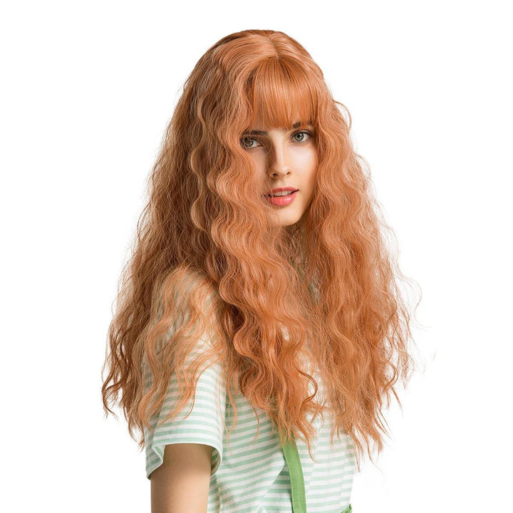 22 "Synthetic Hair Women Wigs Long Curly with Bangs Wig Orange - MRSLM