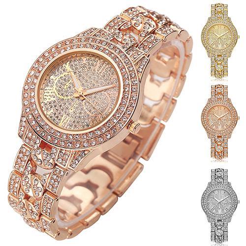 Women's Fashion Luxury Inlaid Shiny Rhinestone Round Dial Quartz Wrist Watch - MRSLM