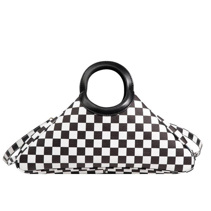 Women's Stylish Good Texture Triangle Black And White Lattice Pattern Shoulder Bag - MRSLM