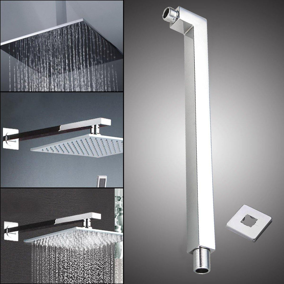 40cm Square Rail Shower Head Extension Arm Chrome Wall Mount with Flange - MRSLM