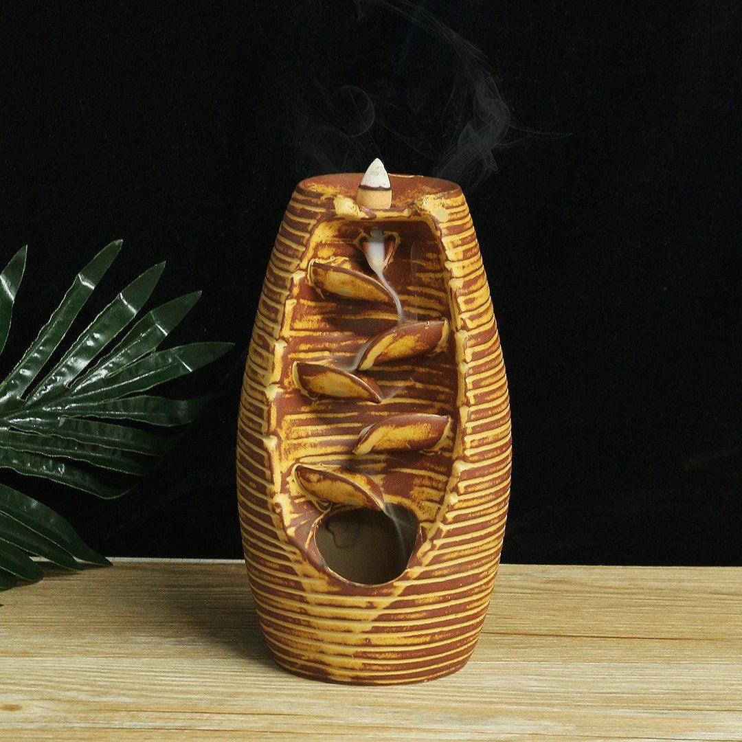 Retro Ceramic Backflow Waterfall Smoke Incense Burner Censer Holder Decor+ Cones - MRSLM