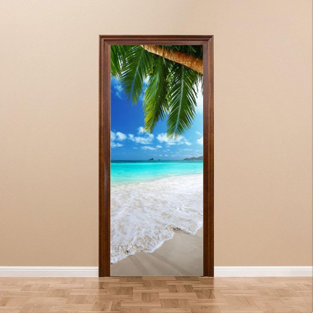 3D Beach Door Sticker Fridge Decals Mural Home Wall Decorations - MRSLM