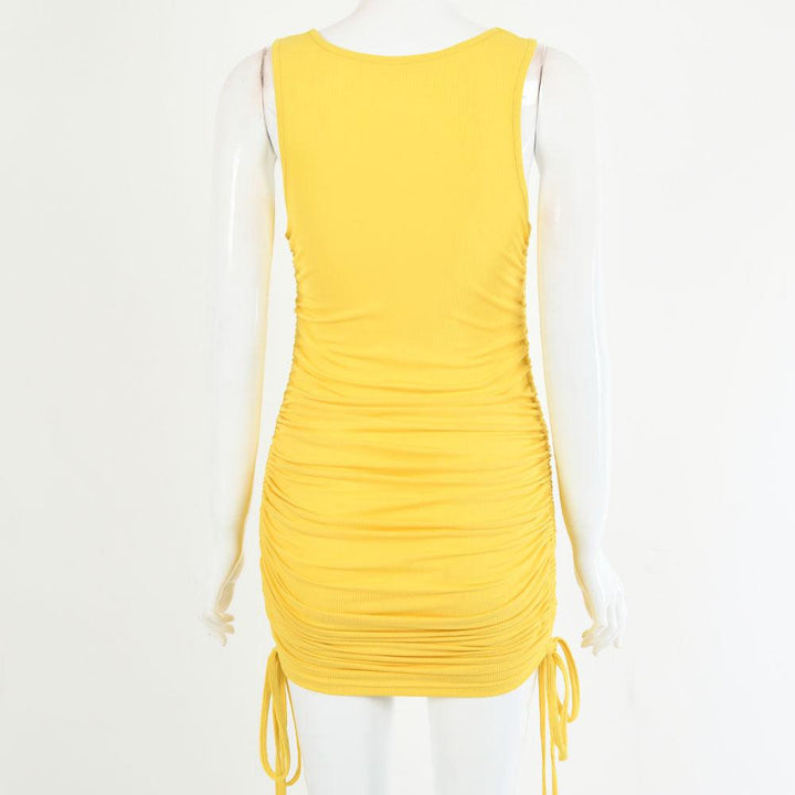 Drawstring pleated sexy bag hip vest dress - MRSLM