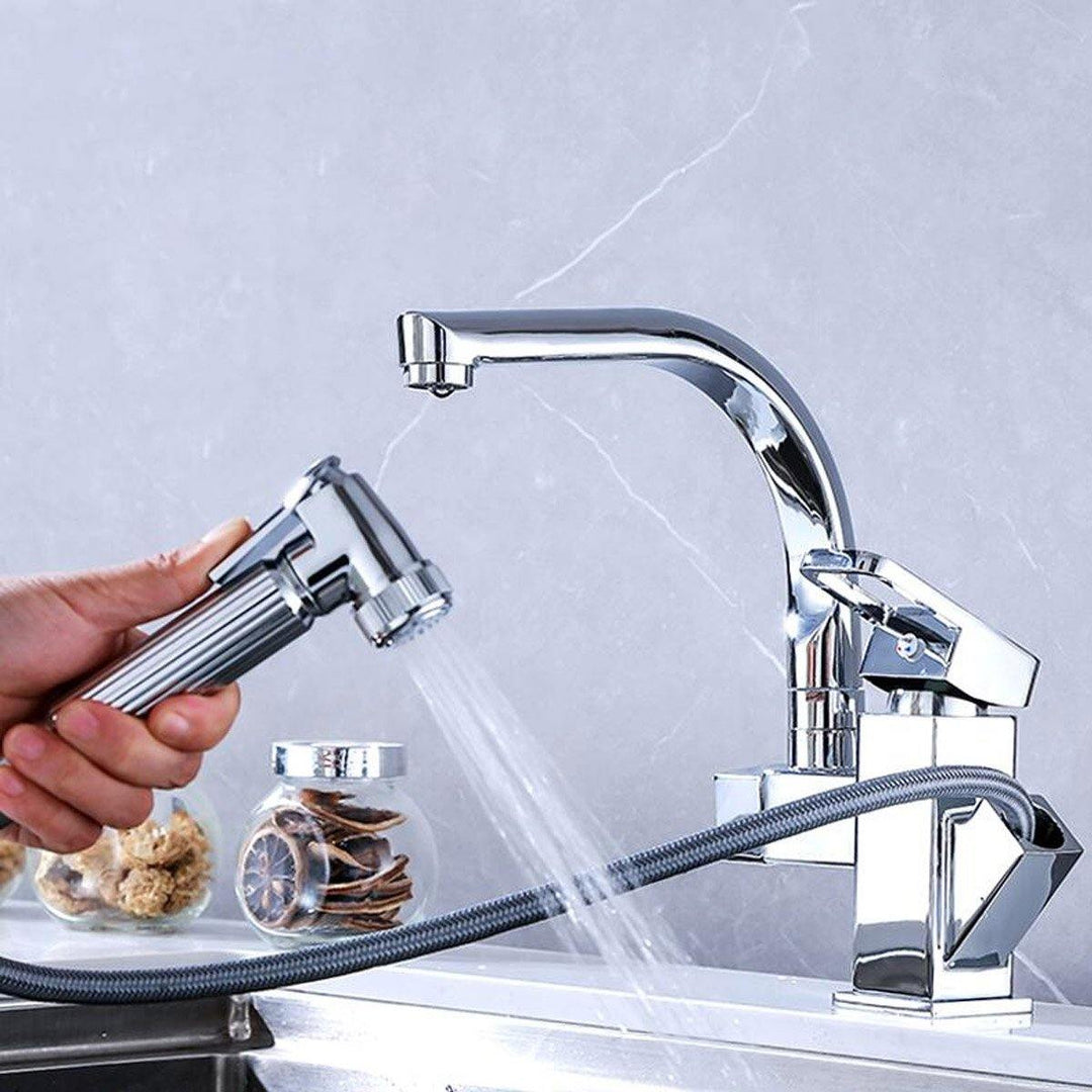 Kitchen Sink Mixer Taps 360°Swivel Spout With Pull Out Spray Faucet & 2 Hose - MRSLM