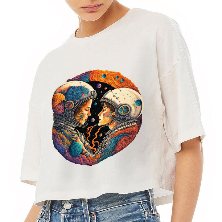 Love Astronaut Women's Crop Tee Shirt - Fantasy Cropped T-Shirt - Art Crop Top - MRSLM