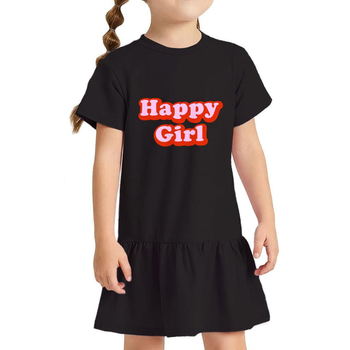 Happy Girl Toddler Rib Dress - Graphic Girls' Dress - Cute Design Toddler Dress - MRSLM