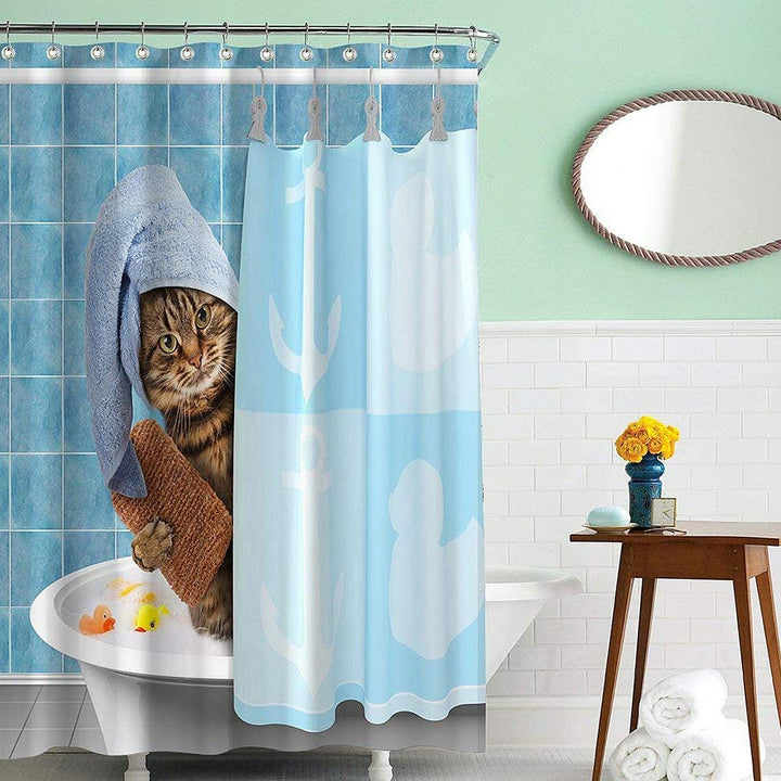 Cat Bathing Bathroom Shower Curtain Waterproof Fabric With 12 Hooks (180*180cm) - MRSLM