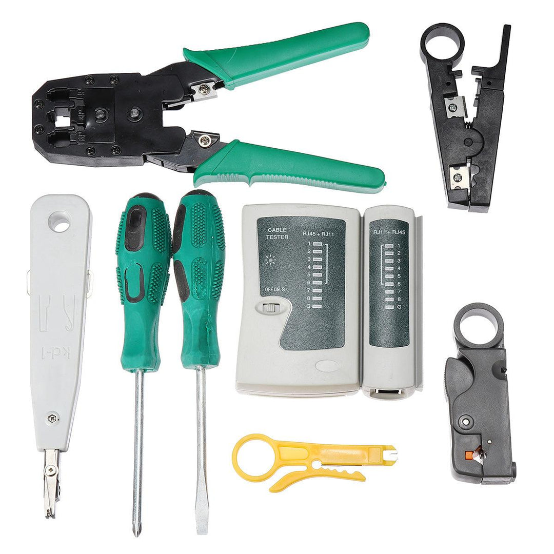 9pcs Cat5 RJ45 RJ11 RJ12 LAN Network Tool Kit Crimper Stripper Network Cable Tester Crimping Kit - MRSLM