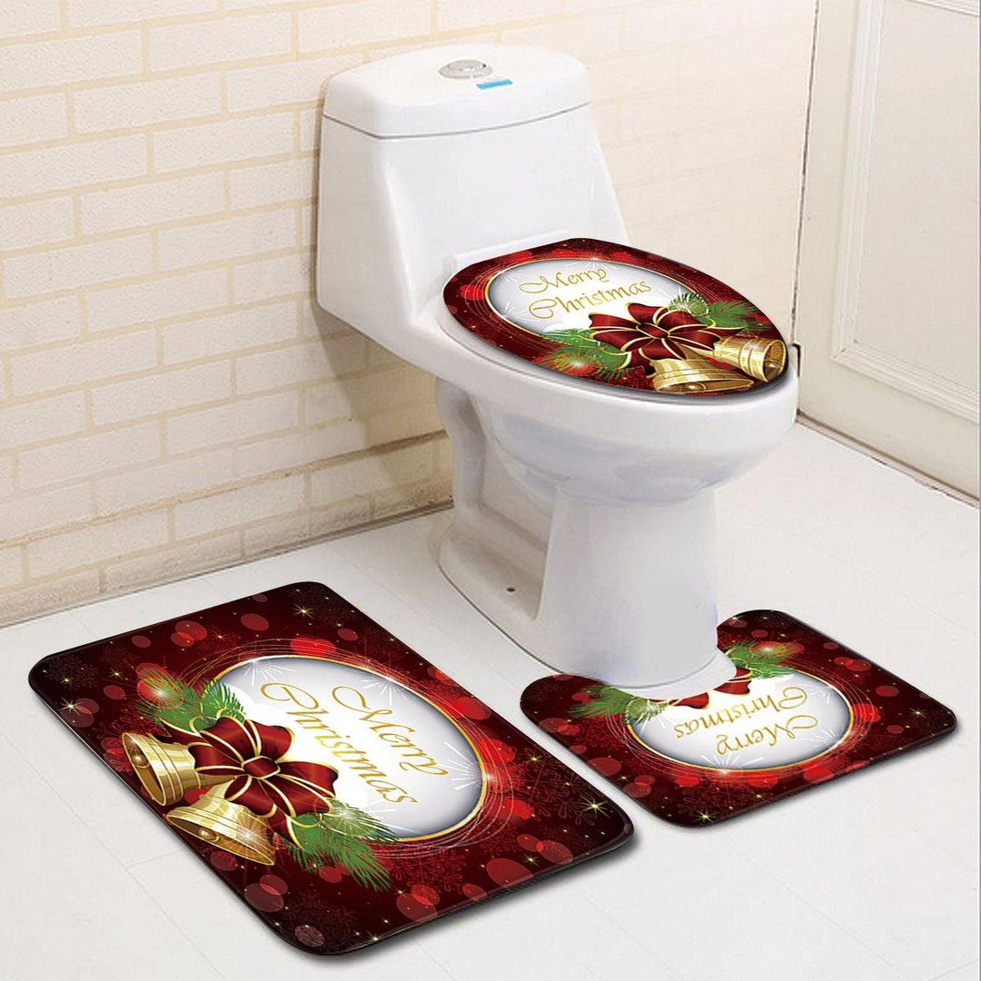 2020 Christmas Mat Set Toilet Cover Set Non Slip Bathroom Carpet Rug for Home Bathroom Christmas Decoration - MRSLM