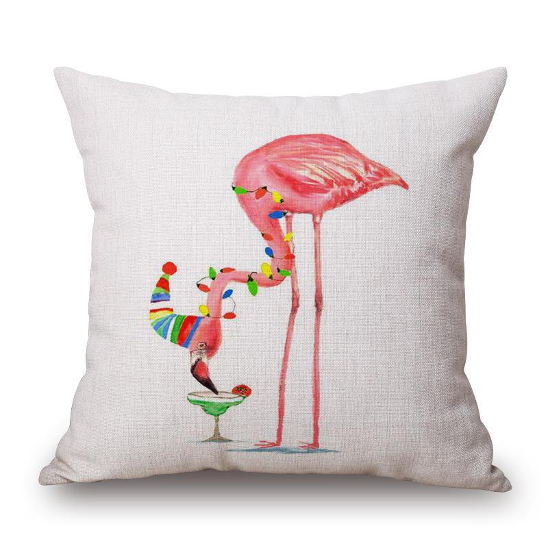 Honana WX-D2 45x45cm Vintage Flamingos Cotton Linen Throw Pillow Case Christmas Waist Cushion Cover - MRSLM