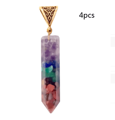 Seven Chakra Natural Crushed Stone Hexagon Column Necklace Aura Pendant - MRSLM