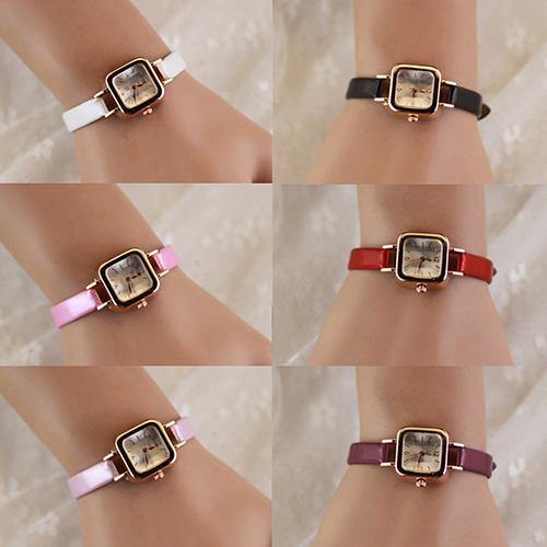 Women's Slim Faux Leather Strap Square Dial Analog Quartz Wrist Watch Gift - MRSLM