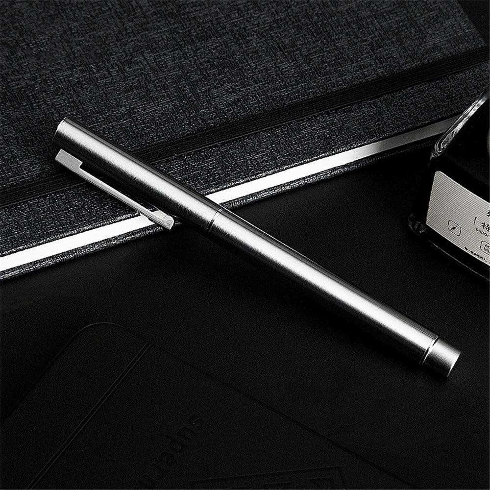 HongDian HD516 Metal Stainless Steel Fountain Pen Fine Nib 0.5mm Bright Silver Excellent Writing Gift Ink Pen for Business Office Home (0.5mm) - MRSLM