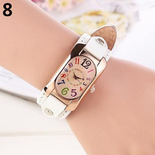 Women Fashion Casual Faux Leather Strap Oblong Case Quartz Wrist Watch - MRSLM