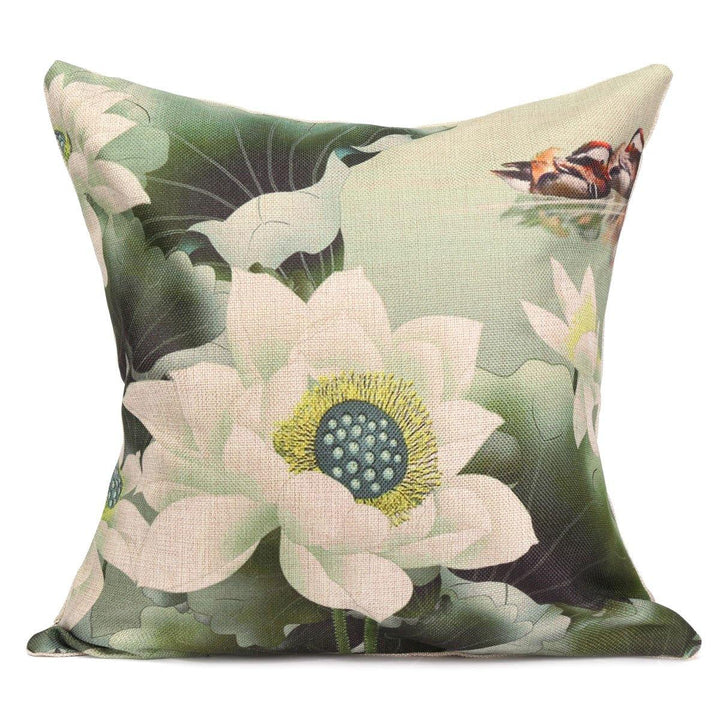 Chinese Ink Lotus Series Throw Pillow Case Cotton Linen Cushion Cover Home Sofa Decor - MRSLM