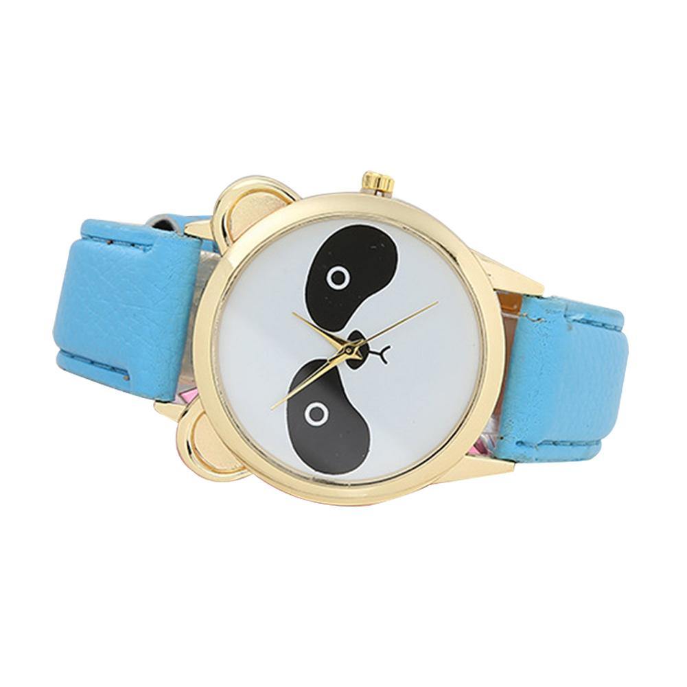 Girls Students Fashion Cartoon Panda Dial Faux Leather Analog Quartz Wrist Watch - MRSLM