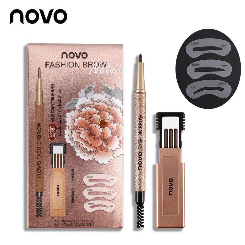 NOVO 4 Colors New Eyebrow Pencil Makeup Set With 3pcs Pencil+3pcs Eye Brows Template Waterproof Long Lasting Make Up - MRSLM