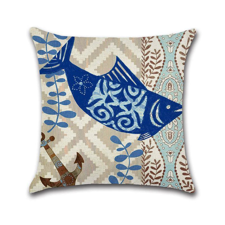 Sea Creature Turtle Fish Sea Horse Square Cotton Linen Cushion Cover Home Decor 4 Styles Pillow Case - MRSLM