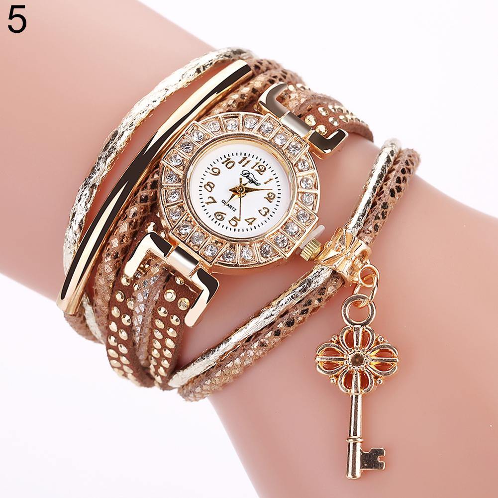 Key Pendant Multi-Layer Rivets Band Arabic Numerals Quartz Bracelet Wrist Watch - MRSLM