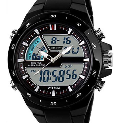 Men Waterproof Sport Digital Analog Dual Time Alarm Date Chronograph Wrist Watch - MRSLM