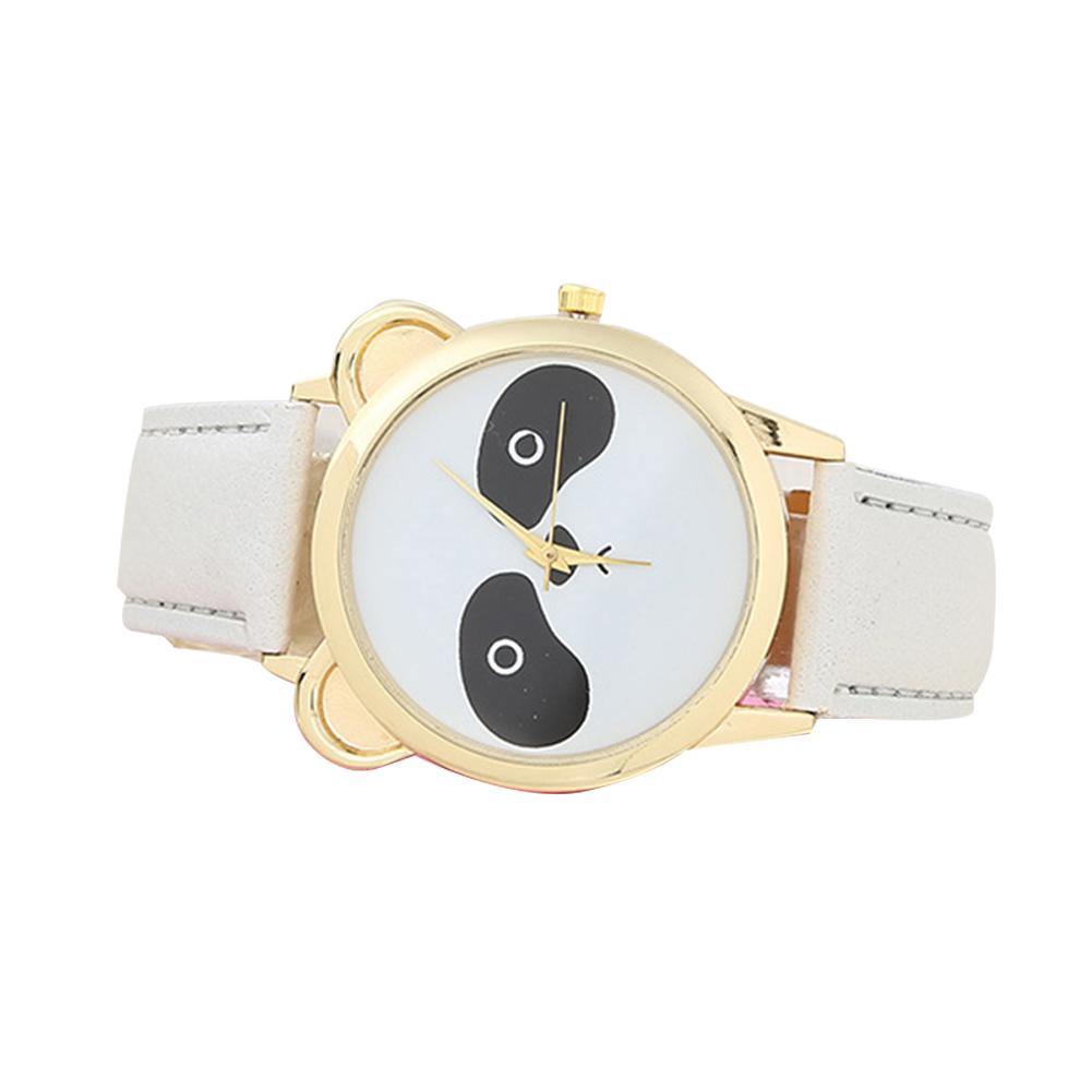 Girls Students Fashion Cartoon Panda Dial Faux Leather Analog Quartz Wrist Watch - MRSLM