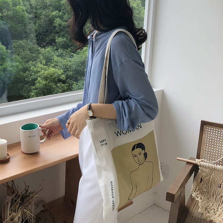 Women's Woman Print Canvas Tote Bag