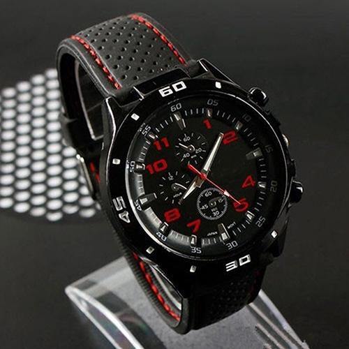 Men Fashion Silicone Band Round Dial Analog Quartz Wristwatch Sports Wrist Watch - MRSLM