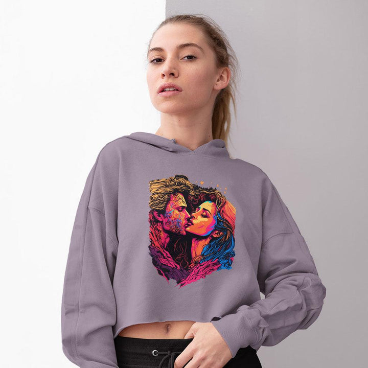 Passion Women's Cropped Hoodie - Couple Print Cropped Hoodie - Unique Hooded Sweatshirt - MRSLM