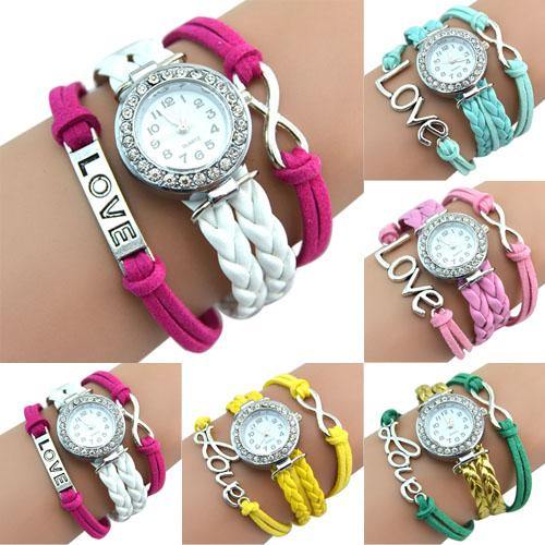 Infinity Love Charm Bracelet Bangle Rhinestone Arabic Numerals Wrist Watch - MRSLM