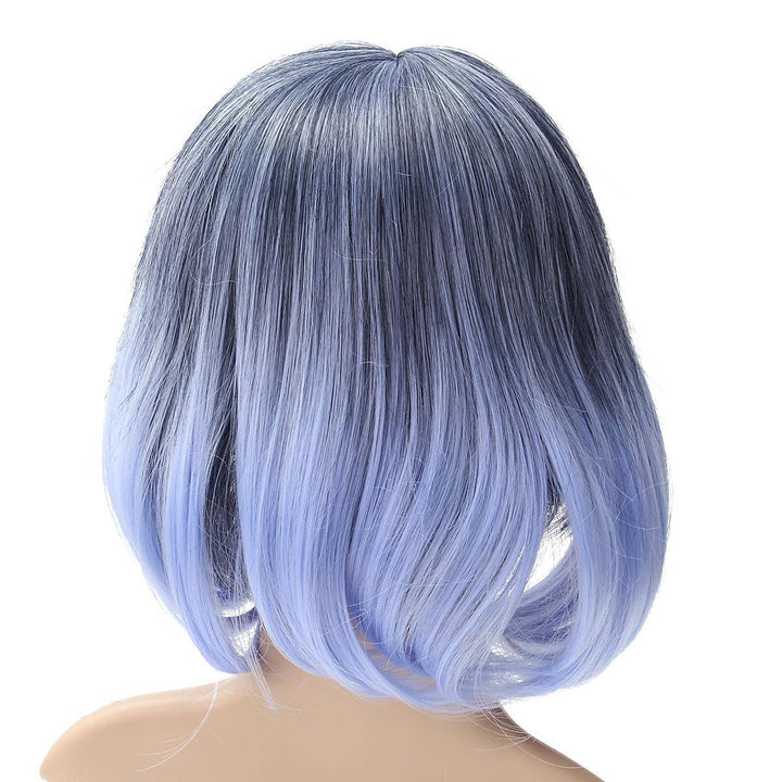 35-40cm Blue Gradient Cosplay Wig Woman Short Curly Hair Anime Natural Role Play Capless - MRSLM